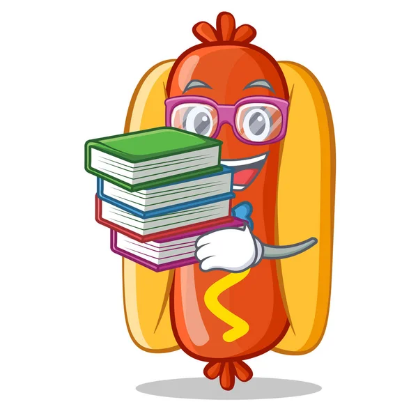 Öğrenci kitap sosisli sandviç çizgi film karakteri ile