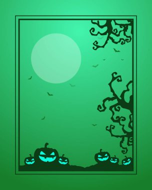 Cadılar Bayramı partisi kartı yeşil arka plana sahip