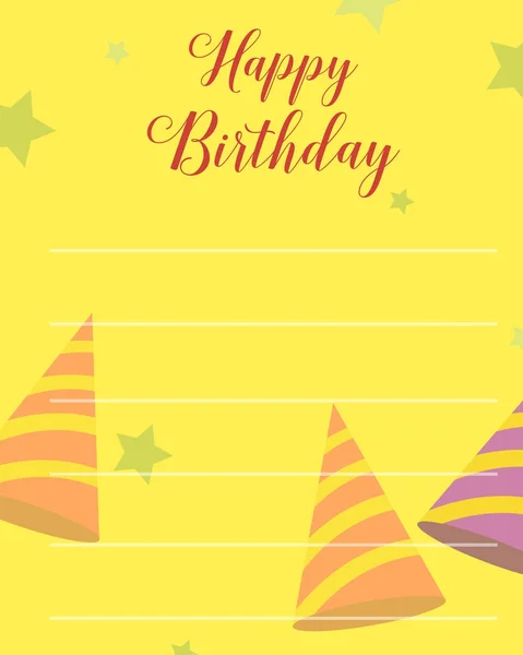 Boldog születésnapot üdvözlés kártya-val sárga háttérrel — Stock Vector