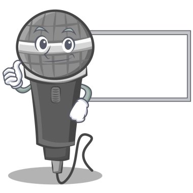 Başparmak yukarıya ile mikrofon karikatür karakter tasarımı