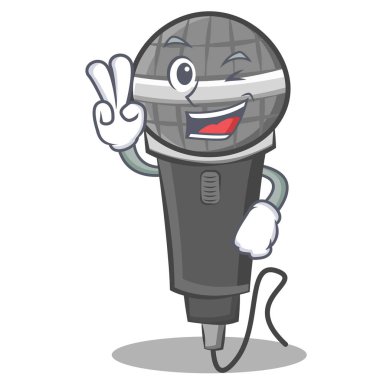 İki mikrofon karikatür karakter tasarımı parmak