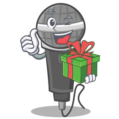 Hediye mikrofon karikatür karakter tasarımı ile