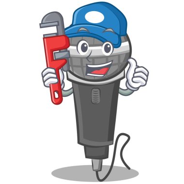 Tesisatçı mikrofon karikatür karakter tasarımı