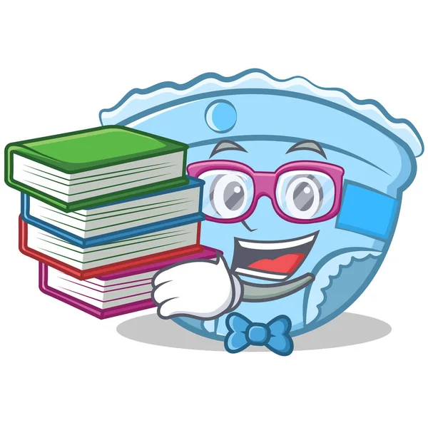 Estudiante con libro bebé pañal personaje de dibujos animados — Vector de stock