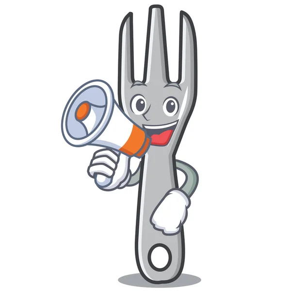 Con tenedor de megáfono carácter estilo de dibujos animados — Vector de stock
