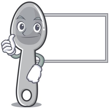 Başparmak yukarıya tahta kaşık karakter karikatür tarzı ile