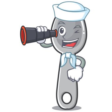 Denizci dürbün kaşık karakter karikatür tarzı ile