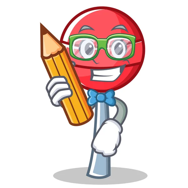 Estudante com lápis doce pirulito personagem cartoon —  Vetores de Stock