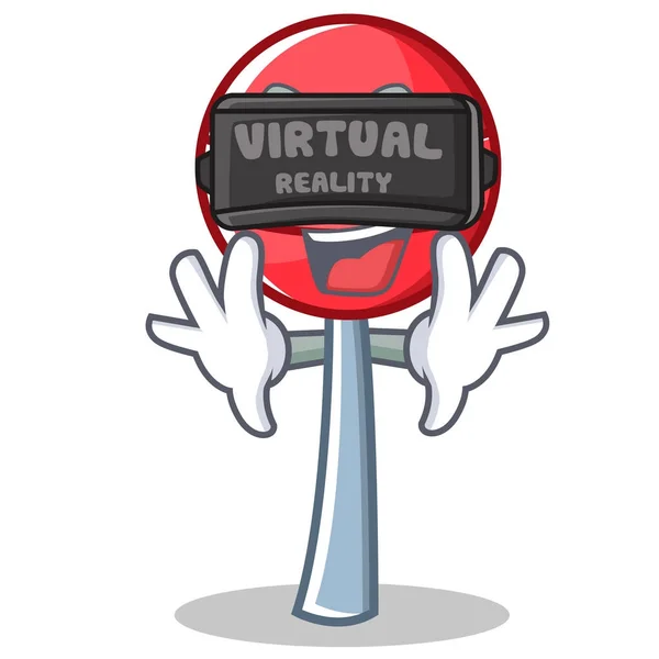 Med virtuell verklighet söta lollipop karaktär tecknad — Stock vektor