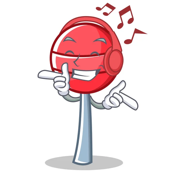 Escuchar música dulce lollipop personaje de dibujos animados — Vector de stock