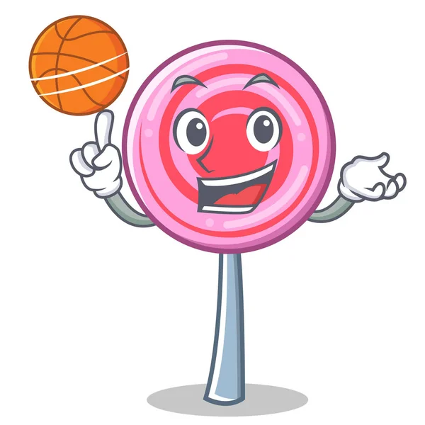 Plying basketball cute lollipop character cartoon — Stock Vector