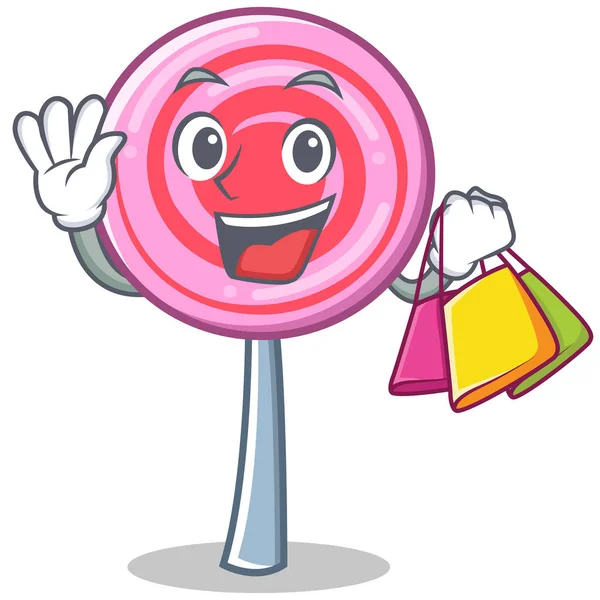 Compras lindo lollipop personaje de dibujos animados — Vector de stock