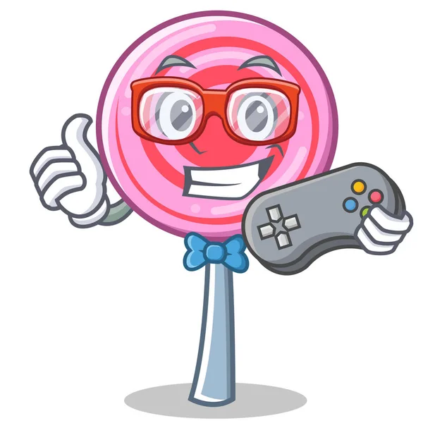 Gamer cute lollipop character cartoon — Stock Vector