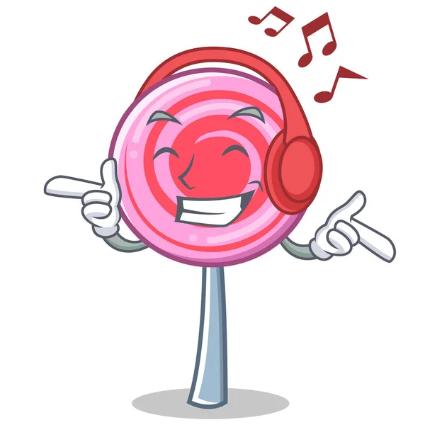 Écouter de la musique mignon sucette personnage dessin animé — Image vectorielle