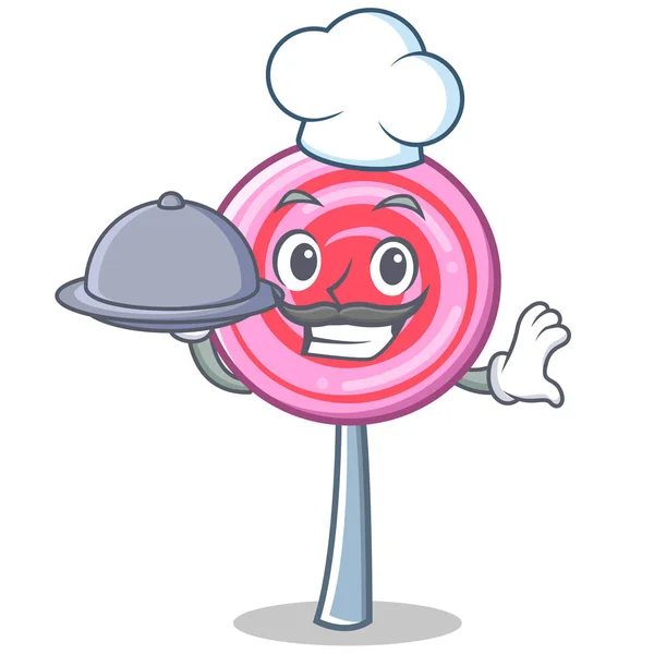 Chef com comida bonito pirulito personagem cartoon — Vetor de Stock