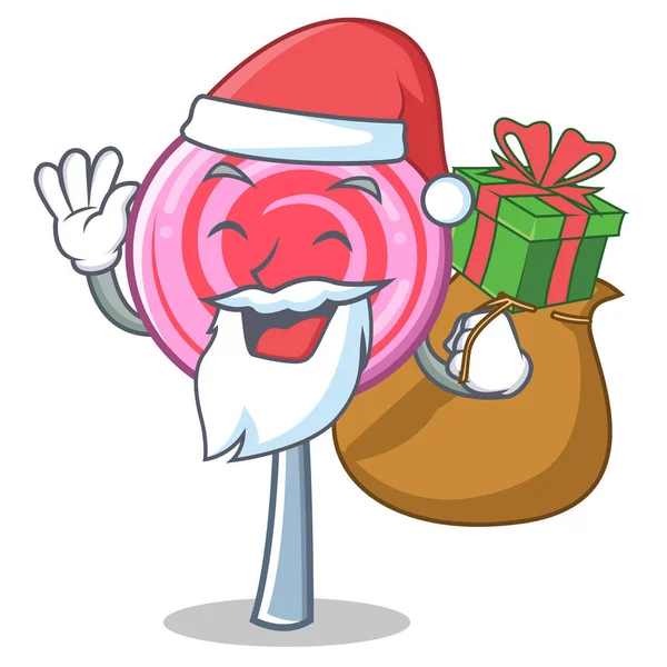 Papai Noel com presente bonito pirulito personagem cartoon — Vetor de Stock