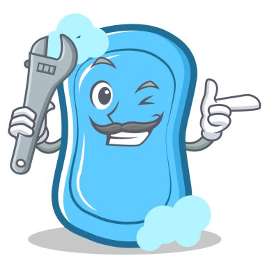 Mekanik mavi sabun karakter karikatür
