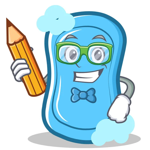 Student met potlood blauw zeep karakter cartoon — Stockvector