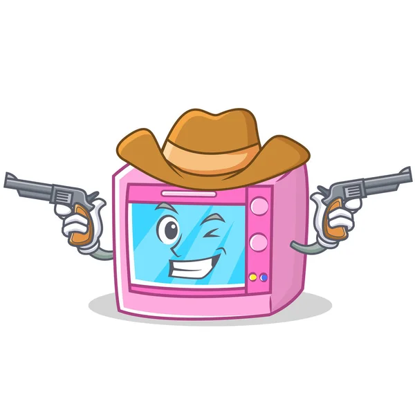 Cowboy oven microwave character cartoon — Stock Vector