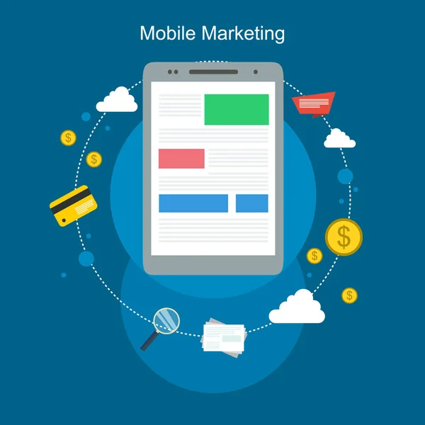 Mobiles Marketing flaches Design auf blauem Hintergrund — Stockvektor