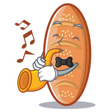 Pişmiş ekmek karakter çizgi film ile trompet