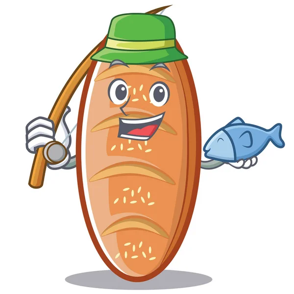 Pesca pan horneado personaje de dibujos animados — Vector de stock