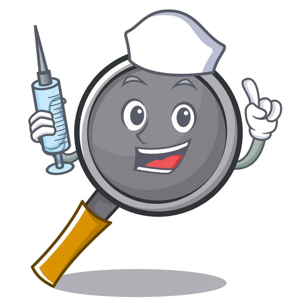 Nurse frying pan cartoon character — Stock Vector