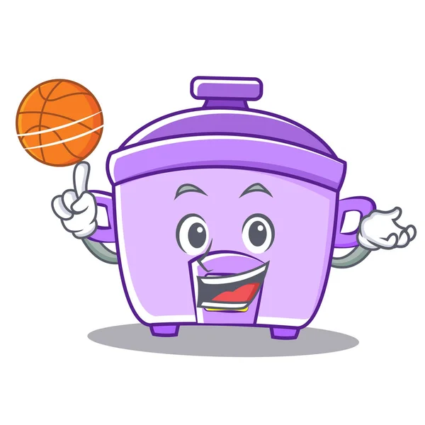 Spelen basketbal rijst fornuis karakter cartoon — Stockvector