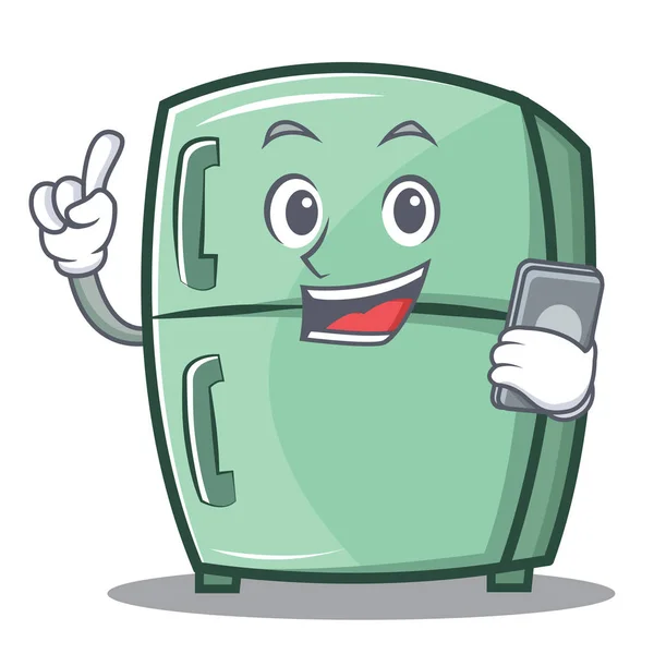 Con teléfono lindo refrigerador personaje de dibujos animados — Vector de stock