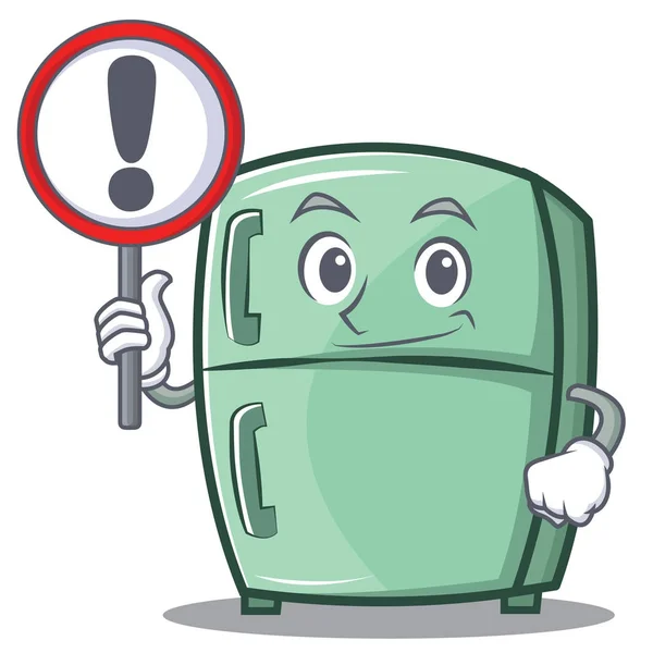 Avec signe mignon réfrigérateur personnage dessin animé — Image vectorielle