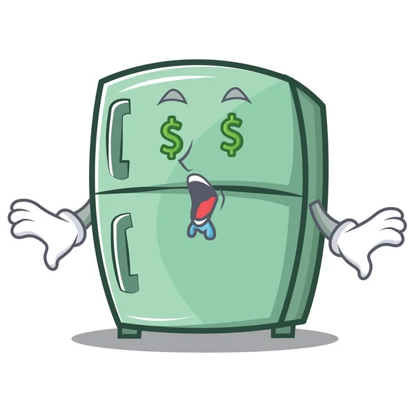 Dinheiro olho bonito refrigerador personagem desenhos animados — Vetor de Stock