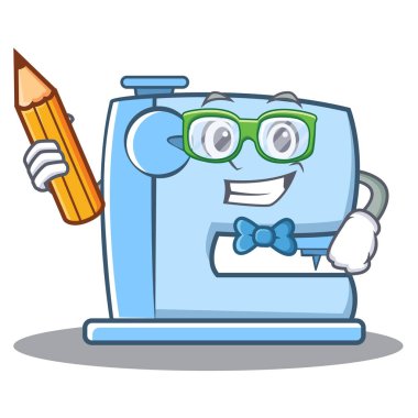 Öğrenci kalem dikiş makinesi ifade karakteri ile