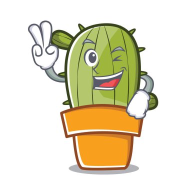 İki parmak şirin kaktüs karakter karikatür