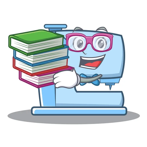 Öğrenci kitap dikiş makinesi ifade karakteri ile — Stok Vektör