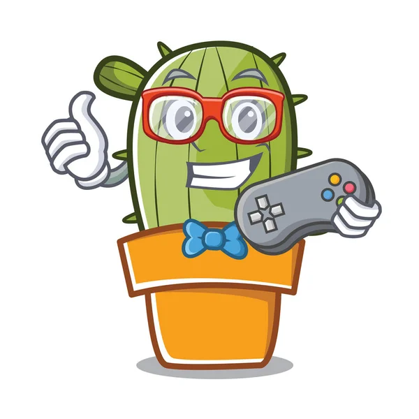 Gamer cute cactus character cartoon — Stock Vector