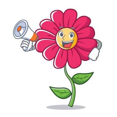 Megafon Pembe çiçek karakter karikatür ile