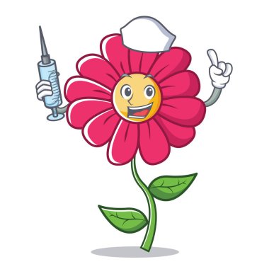 Hemşire Pembe çiçek karakter karikatür