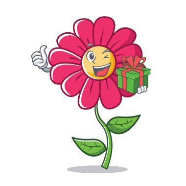 Hediye Pembe çiçek karakter karikatür ile