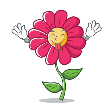 Pembe çiçek karakter karikatür dil