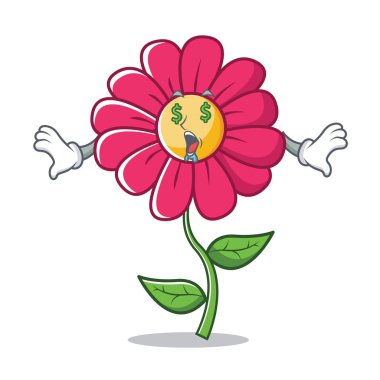 Para göz Pembe çiçek karakter karikatür