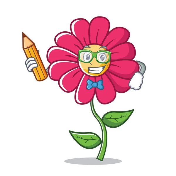 Student mit Bleistift rosa Blume Charakter Cartoon — Stockvektor