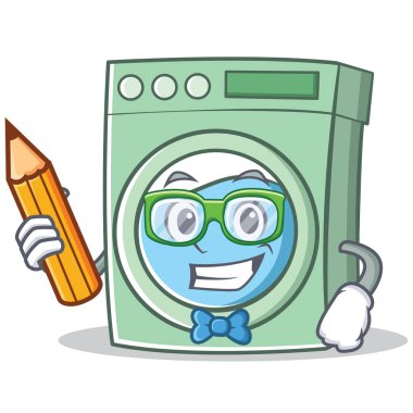 Öğrenci kalem çamaşır makinesi karakter karikatür ile