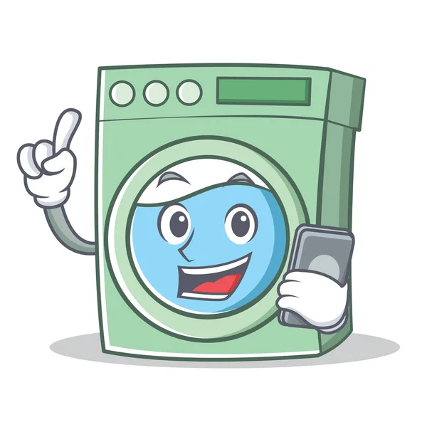 Mit Telefon Waschmaschine Charakter Cartoon — Stockvektor