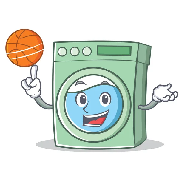 Jouer basket-ball machine à laver personnage dessin animé — Image vectorielle