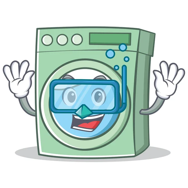 Mergulho máquina de lavar roupa personagem desenhos animados —  Vetores de Stock