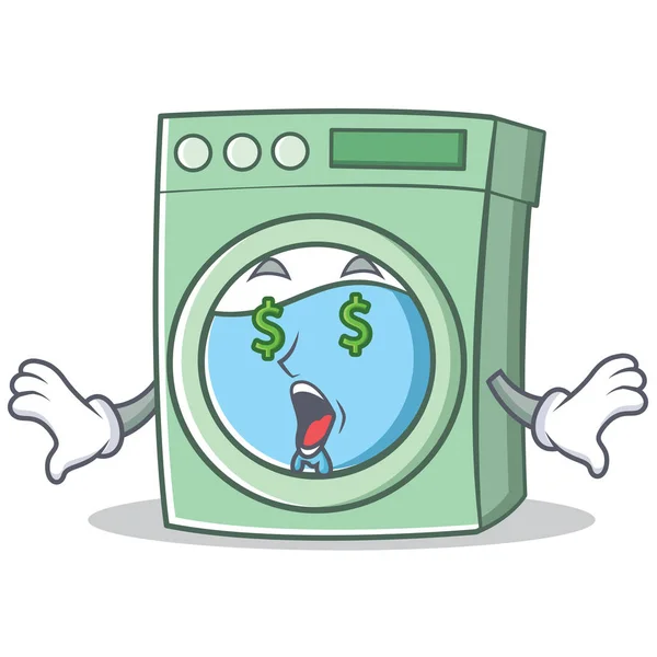 Pengar ögat tvättmaskin karaktär tecknad — Stock vektor