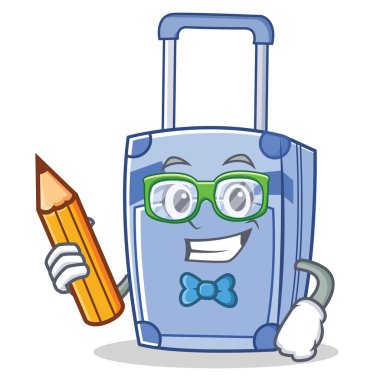 Kalem çanta karakter karikatür tarzı ile öğrenci