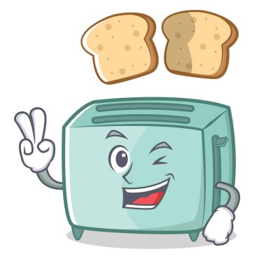 İki ekmek kızartma makinesi karakter karikatür tarzı parmak