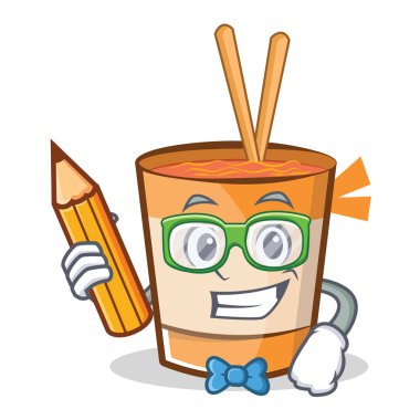 Öğrenci kalem fincan erişte karakter karikatür ile