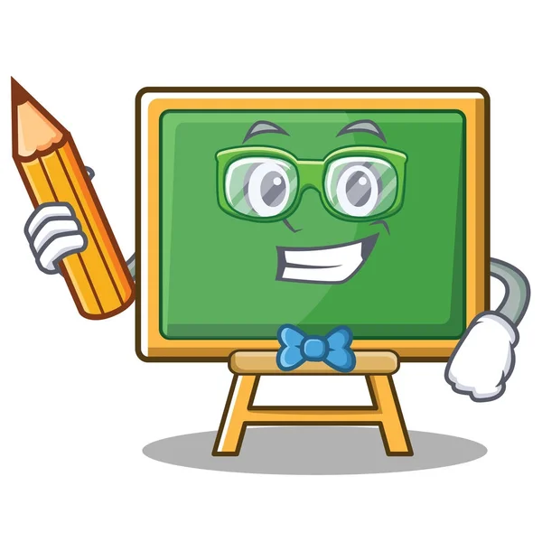 Estudante com lápis giz desenho animado personagem bordo — Vetor de Stock